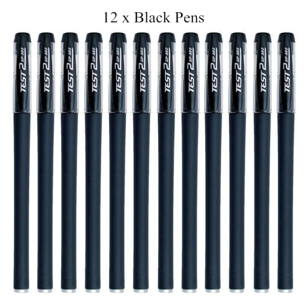 3 Gelpennor + 50 Refill Set 0,38 mm Svart Blå Röd Bläck Bulk Pennor Tunn Spets Journal Skrivande Skolmaterial Brevpapper Partihandel 12 x Black Pens