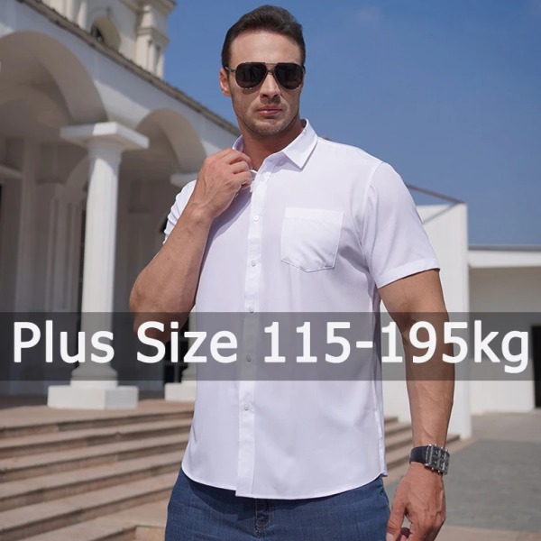 Skjortor för män Plus Size 1XL-7XL Kortärmad Enfärgad Business Formell Skjorta Stor Size Sommar Vit Skjorta 115-205KG lightblue 3XL(135-145kg)