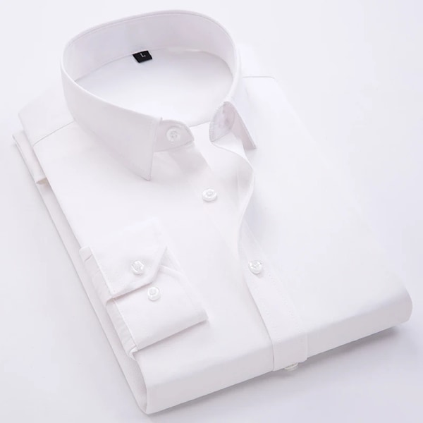 Affärsklänning herrskjorta enfärgad långärmad casual vit skjorta man stor storlek Klassisk arbets OL-topp White Asia XXXL