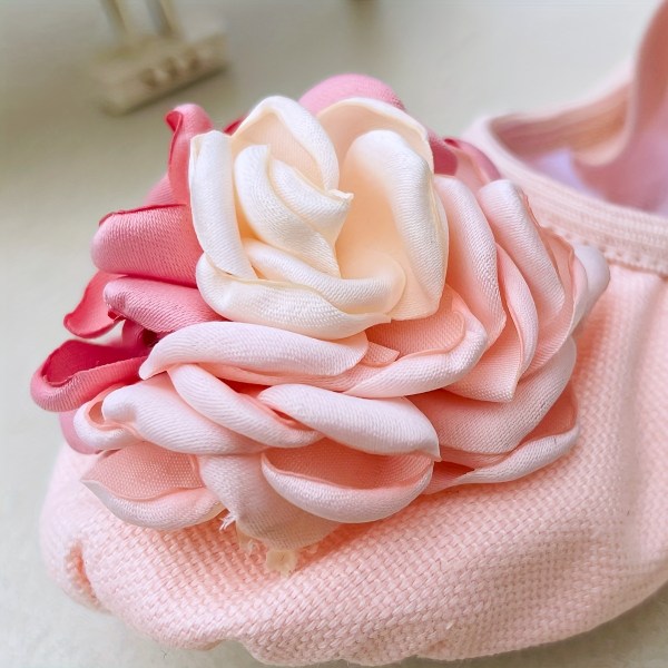 Andningsbara balettskor för flickor med blomdekor och mjuk sula - perfekta för dansträning och uppträdande pink CN26(EU26.5)