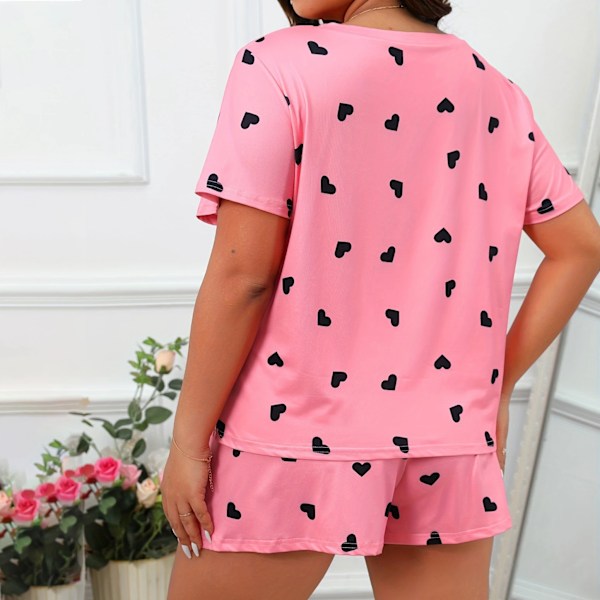 Pluskoko Xl-5Xl Ylisuuret Yövaatteet Pyöreä Kaula Naisten Pyjamasetit Lyhythihainen T-Paita Shortsit Vaaleanpunainen Sydänkuvio Loungewear 2Kpl star 5XL