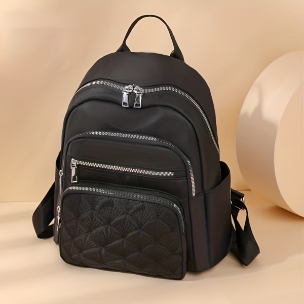 Quiltad flerlagers ryggsäcksväska, stor kapacitet tillbaka till skolan dagsäck, casual ryggsäck Black
