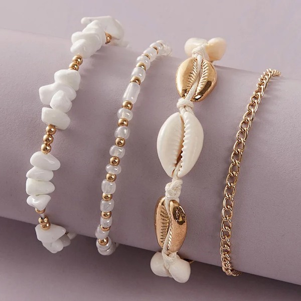 Sommer Strand Knust Sten Kæde Ankelsæt Til Kvinder Boho Shell Charm Ankel Armbånd På Benet Håndlavede Modesmykker 29