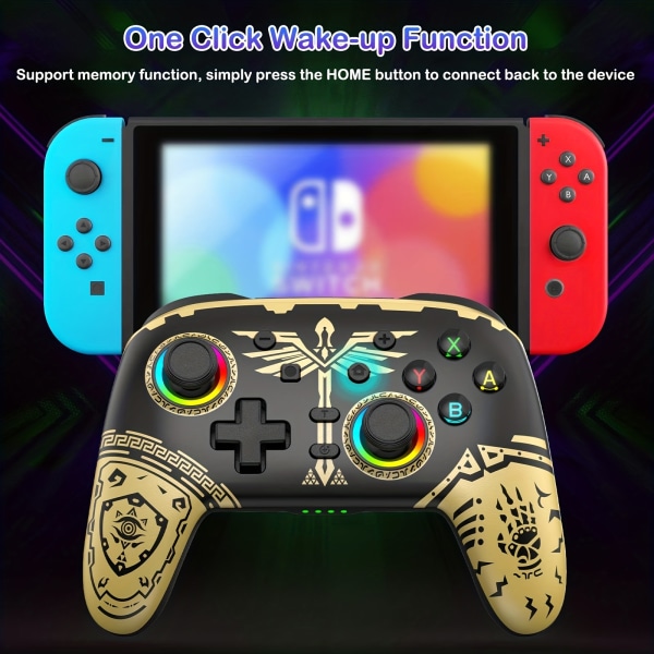 För Switch Controller, Wireless Switch Pro Controller med RGB-ljus, Multi-Platform Game Controller kompatibel med Nintendo Switch, PS4, PS3, IOS White & Green