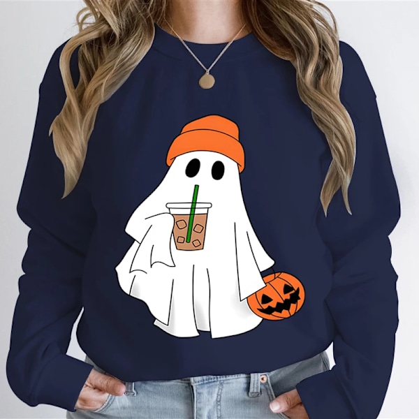 Ghost Ice Kaffe Grafisk Sweatshirt Hoodie Kvinnor Halloween Ghost Kaffe Lover Present Hoodies Pumpor Halla Party Sweatshirts black XS