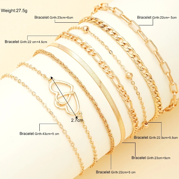 7 Pcs Bohemia Dubbel Hjärta Kedja Ankel Sets För Kvinnor Enkel Guld Färg Ankel Armband På Ben Fot Trendig Sommare Smycken På Strand AYA6187302HB