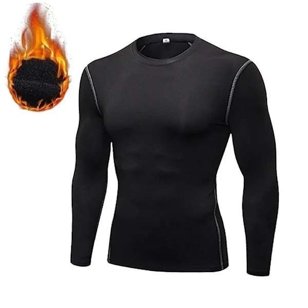 Mænds Undertrøjer Termisk Undertøj Tyndt Fleece Elastisk Kompression Fitness Til Vinter Sportstøj black gray shirt M(50-58kg)