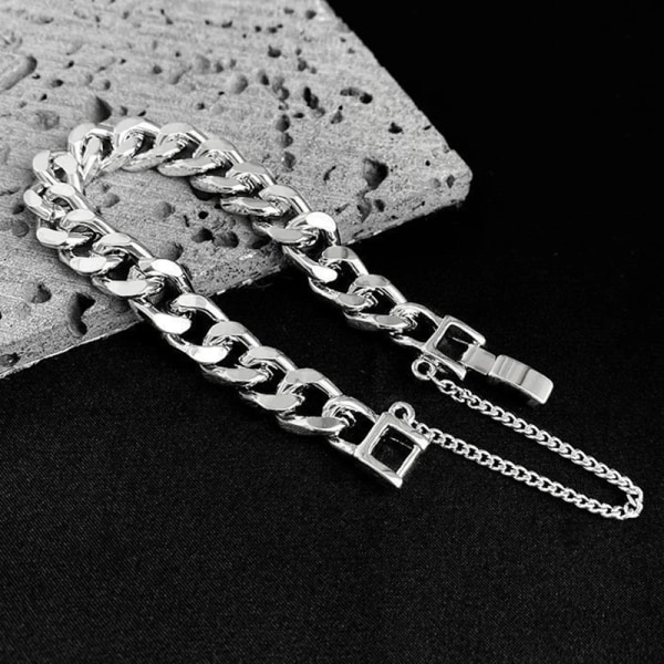 Kpop Rostfritt stål Metallkedjor Armband För Kvinnor Män Punk Sliver Cuban Link Chain Armband Armband Klassiska Berlocker Smycken sliver 19cm