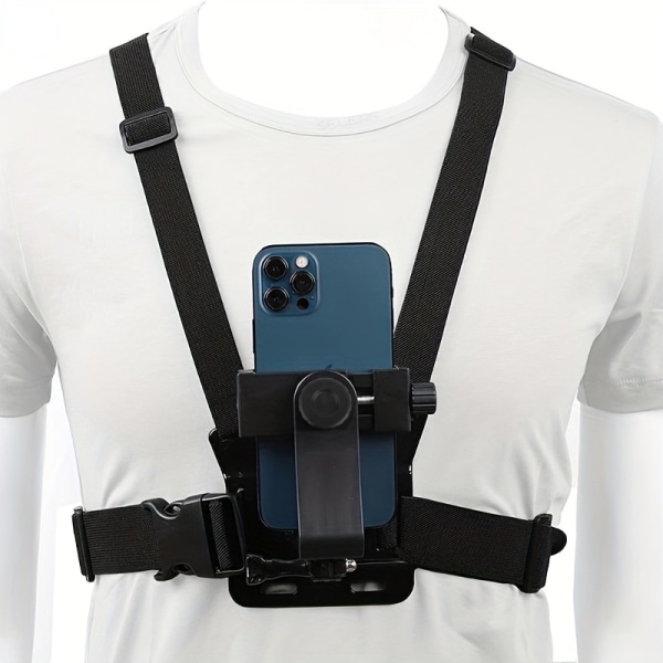 Utomhus Universal Mobiltelefon Bröstfäste Sele Remhållare för POV-video - Säker mobiltelefonklämma och hållarfäste för handsfree bekvämlighet Black