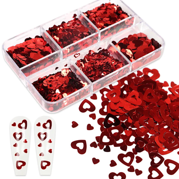 Valentinsdag Mixade Hjärtformade Nagelglitter Röda Flakes Sekvenser Pulver Dekorativa Tillbehör För Professionella Nagelkonsttillbehör 6G-JSDXAX02