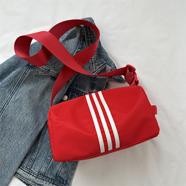 Textured Crossbody Väska Kvinnor 2023 Sommaren Ny Västra Style Axel Väska Cross-Body Oxford Tyg Mode Färg Kontrast Tote Väskan Red