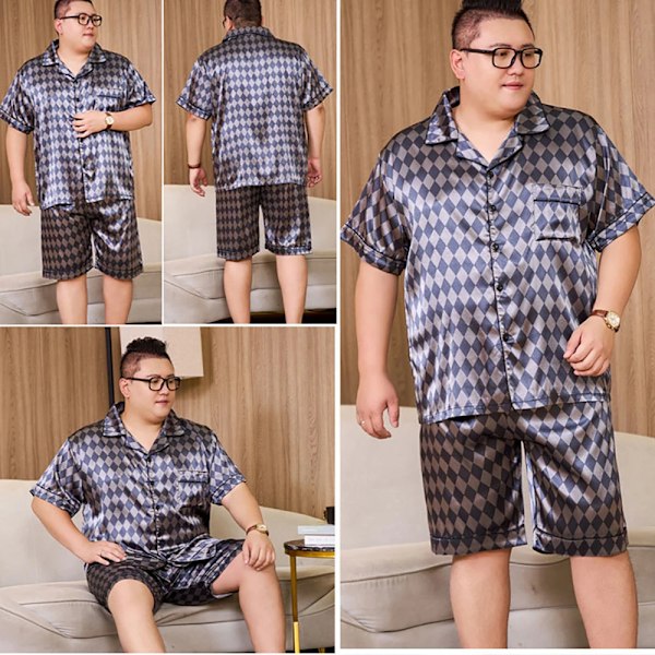 3Xl-5Xl För 165Kg Storlek Mäns Pyjamas Sommar Ice Silk Tänk Andas Manliga Sömnklär Plaid Pyjamas Ställer Pijamas 11 4XL