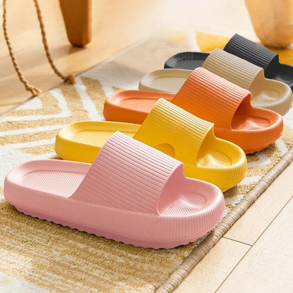 Kvinnor Sommaren Mjuka Skor Moln Tofflor Inomhus Muta Badrum Anti-Slip Slides Män Eva Beach Flip Flops Fritid Sand Toffärer B-Navy 44-45 (fit 43-44)