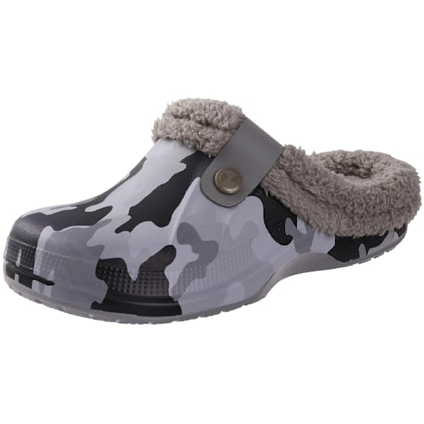 Eyriphy Män Clogs Skor Varm Plush Inomhus Toffpers Icke-Slips Vattentät Vinter Bomull Slides Fluffig Päls Sovrummer Tofflor För Män Camouflage 44-45(10.4-10.6inch)