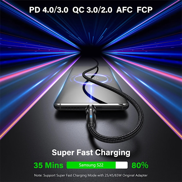 Aufu 5A Magnetisk Usb C-Kabel För Realme Huawei 100W Snabb Laddningsråd För Samsung Laptop Micro Magnet Char. Usb-Kabel Only Cable Black 1.8m