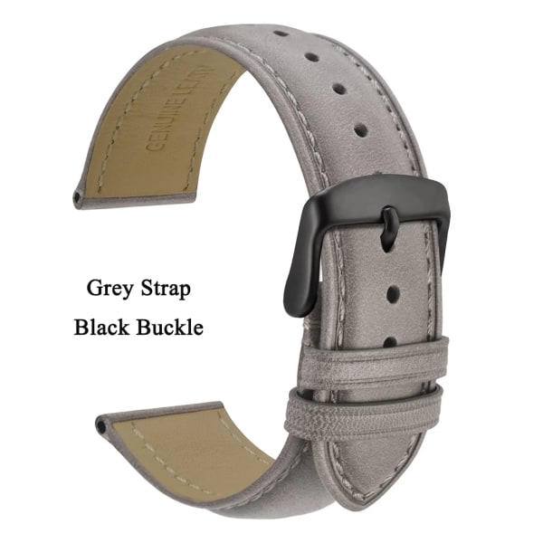 Watch i äkta läder 14 mm 16 mm 18 mm 19 mm 20 mm 21 mm 22 mm 23 mm 24 mm Ersättningsband Armband för män kvinnor Grey-Black 19mm