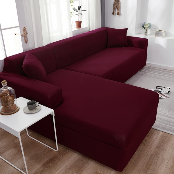 Enkla hörnsofföverdrag för vardagsrum Elastiskt spandex cover Stretch överdrag L-form soffa Behöver Köp 2st cover Wine Red Small( 90-140cm)1pc