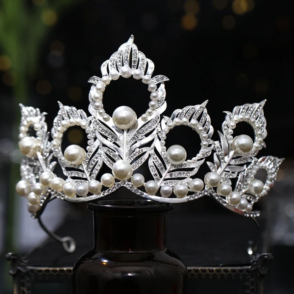 Barock Crystal Pearl Crown Tiara Strass Prom Diadem Crown För Kvinnor Bröllop Håraccessoarer Smycken Crown Tiara Silver