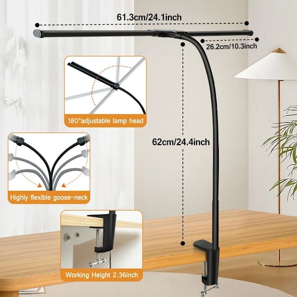 Led Dobbelt/Enkelt Hovedlæsning Skrivebordslampe Foldbar Svingarm Bordlampe Med Clip Dæmpbar Arbejdsstation Kontor Pc Øjenbeskyttelse Single head