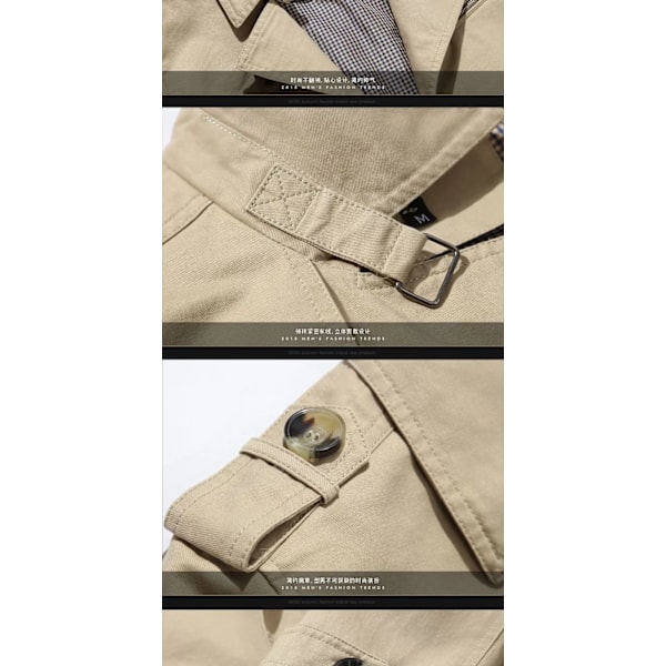 Miesten Business Windbreaker Pitkät Takit Miehet Puuvilla Trench Takit Casual 2024 Kevät Syksy Muoti Miesten Puku Streetwear Blazers khaki L