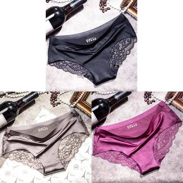 3st/lot Damtrosor Set Spets Seamless Underkläder Kvinnliga Silkestrosor Kalsonger Lady Trosa Culotte Femme Kvinna Underkläder black coffee purple XL