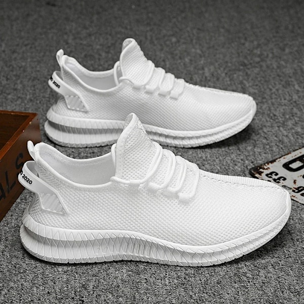 39-48 Andningsbara Mäns Löpare Skor Lättviktiga Män Casual Skor Flexibla Manliga Vulkaniserade Skor Plattform Anti-Slip S Neakers WHITE 45