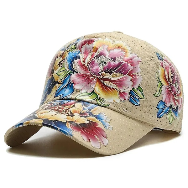 Sommer Hurtig Tør Baseball Cap Mænd Og Kvinders Blomst Sol Hat Trykt Kinesisk Stil Floral Sol Hatte Udendørs Hat Khaki Adjustable