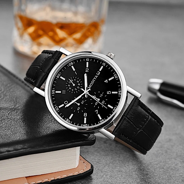 Mode Utsökt Läder Retro Strap Kvarts Män Och Kvinnor Lyx Klockor Högskontro Relogio Masculino Reloj Hombre Nytt 1-Black white