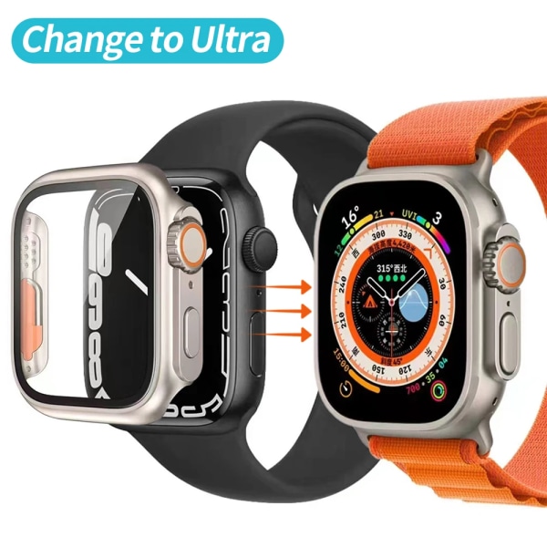 Byt till Ultra för Apple Watch Case Series 8 7 45mm 41mm Skärmskydd Cover Glass+ Case för iWatch 4 5 6 SE 44mm 40mm Bumper Silver Series SE654 40MM