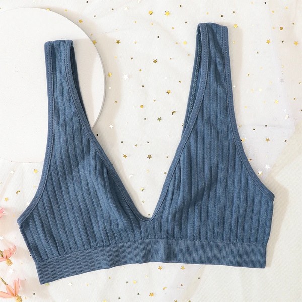 Djup V-ringad Sömlös BH Push Up BH för Kvinnor Bralette Sexiga Underkläder Kvinna Låg rygg Sov Underkläder Ofodrad Crop Top blue M