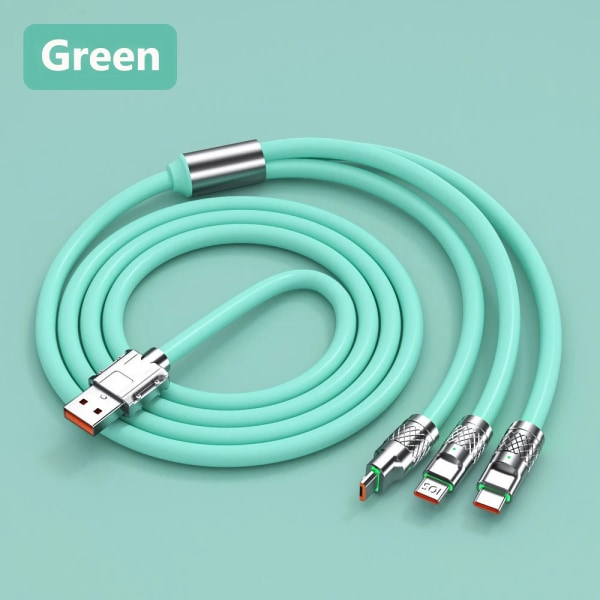 120W 6A 3 i 1 snabbladdningskabel Datasladd för Realme 11 Huawei POCO USB -laddningskabel Micro USB Typ C Laddningskabel Green 3 in 1 Cable 2m