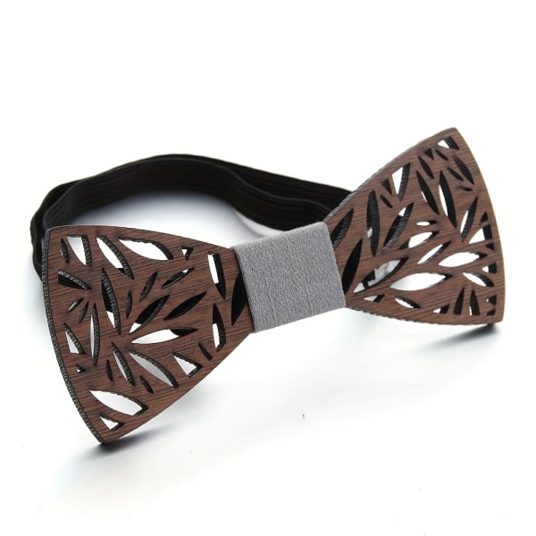 Mörkblommigt trä fluga Unisex ihåliga snidade trähalsband, mode retro affärsbröllopsfest Bowknots för män Presenter