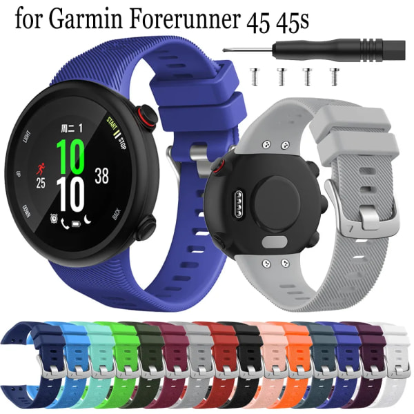 Armbandsband till Garmin Forerunner 45 45S Silikonersättning Smart watch Moderemstillbehör Correa med verktyg Blue case