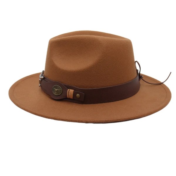 Nya resor Klassiska män Fedora hattar med tjurformad dekor höst vinter kvinnor jazz filt hattar retro brittisk platt brätte kyrkhatt army green ZongNT M (Adult 56-58cm)