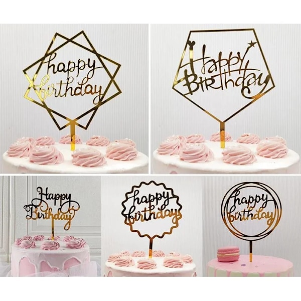 5 stk. Guld Akryl Kage Topper 5 stk. Happy Birthday Kage Topper Kage Dekoration Tilbehør Til Fødselsdag Dekorationer mix 5pcs