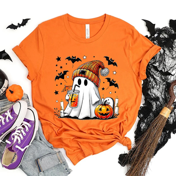 Happy Halloween Fashion Women T-Shirt Sommar Casual Tops Spooky Säsongen T-Shirt Halloween Pumpkins Gh T-Shirts Halloween Gåvar 20240811-D-0 L