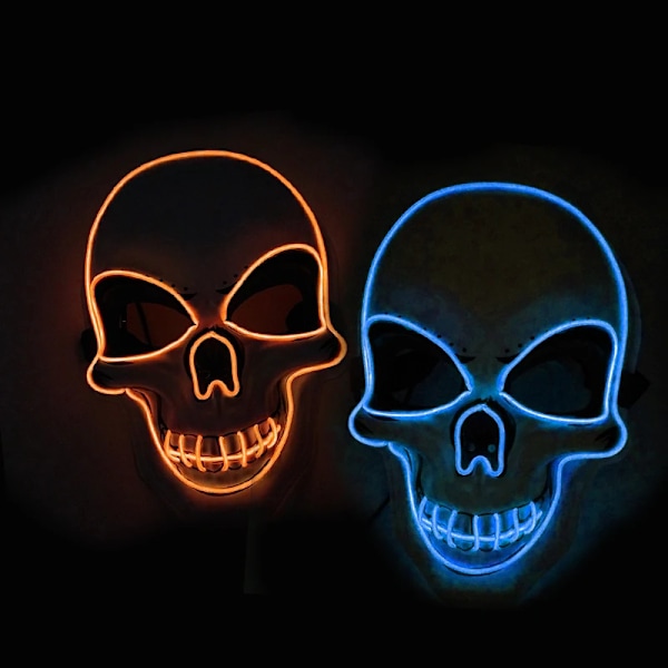 El Wire Cool Led Ljus Upp Skrämmande Skull Mask Glödande Halloween Skelett Mask Vuxen Cosplay Leveranser Skräck Blinkande Mask Män Kvinna 03