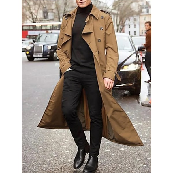 Streetwear Fashion Trench Män Tunna Rock Designer Över Lång Brittiska Rockar Man Kläder Med Epaulets Herr Jackor För Våren. Khaki M