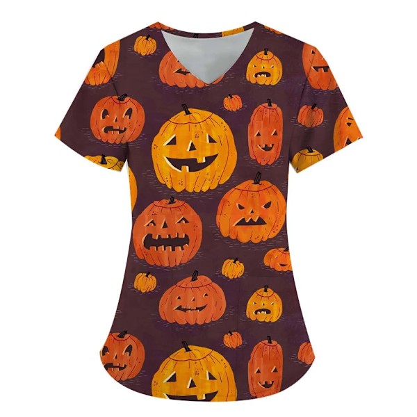 Sommer Halloween V-hals Kortærmet Pleje Medicinske Uniformer Skjorter Unisex Tee Hotel Hospital Læge Operation Scrub T-shirt BHSF2070 XXL