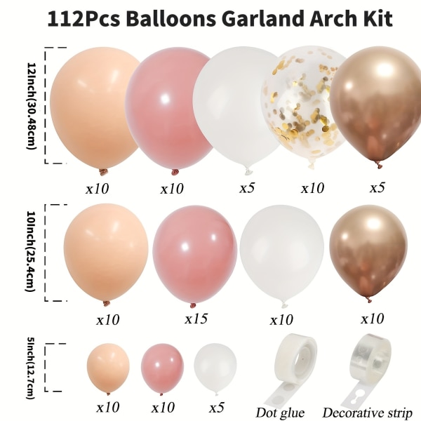 112st, Blush Retro Rosa Ballonger Garland Arch Kit För födelsedagsfest Bröllop Baby Shower Dekorationer 112pcs Balloons Garland