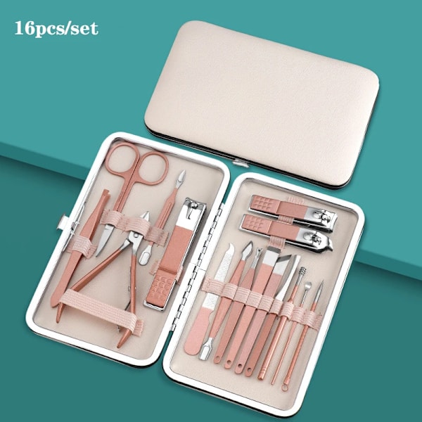 7/10/12/16/18-dels/set Manikyrset i Rostfritt Stål Professionell Nagelklippare Kit för Pedikyr Verktyg Inväxt ToeNail Trimmer 16pcs rose gold