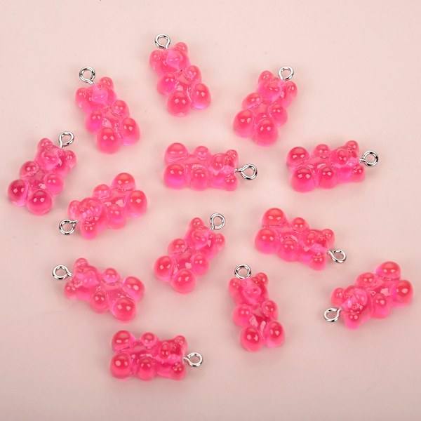 10St Godis Färg Gummi Mini Björn Charms För Smycken Göra Diy Hängande Söta Örhängen Halsband Kreativa Findar 20X10mm Rose Red bear