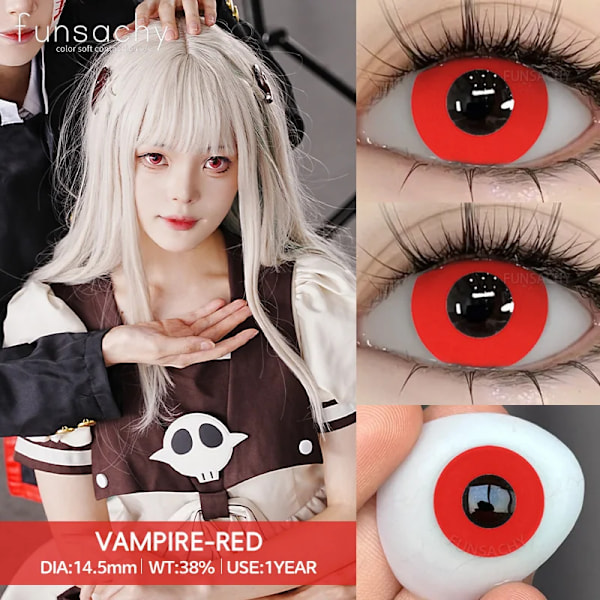 Funsachy 1Pair Vampyr Cosplay Kontaktlinser För Ögon Anime Roll Spela Kontakt Lins Kosmetik Färgglad Flerfärgad Ögon Pupill BLINDNESS-BLACK 0