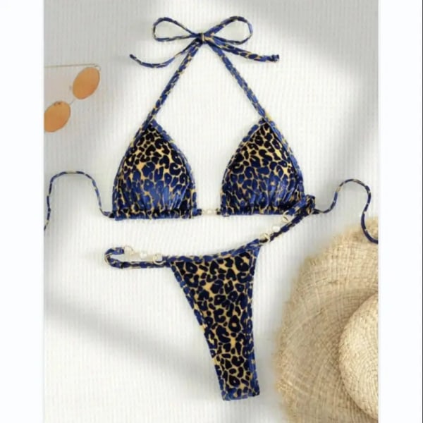 2024 brasiliansk sommar kvinnor Leopard Pearl Baddräkt Strandkläder String i två delar Set Halter Neck Badkläder Bikini SY9148Y L