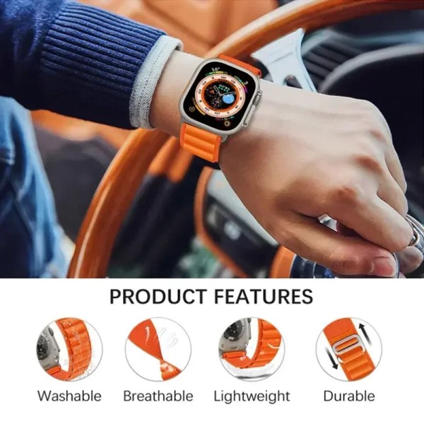 Alpine Loop Band För Apple Watch Rem 49mm 45mm 41mm 44mm 40mm 42mm 38mm Metall G-Hook Nylon Armband iWatch Ultra 9 5 SE 6 7 8 White Orange 42mm 44mm 45mm 49mm