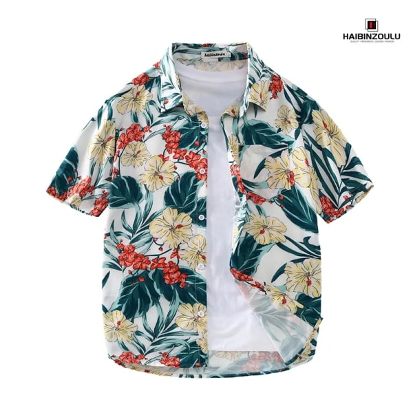 Printed skjortor för män Kläder i hawaiiansk stil Oversize toppar Seaside Holiday Personliga kläder C27 white M(40-50KG)