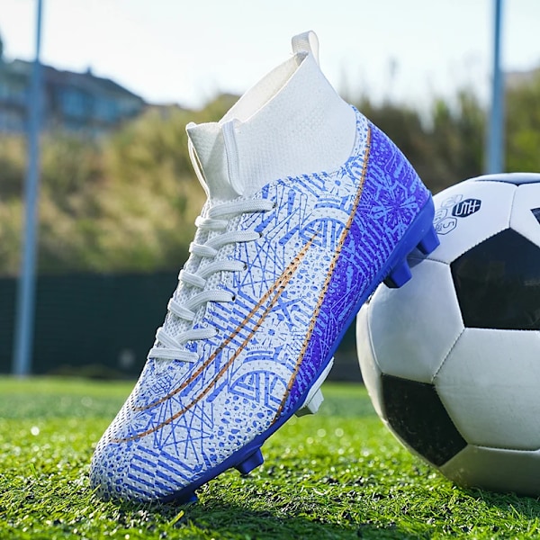 Mäns Fotboll Skor Rengörs Låg Ankel Studded Stövlar Fotboll Sko Utomhus Professional Field Bekväm Atlet Träning Sneaker White blue 42