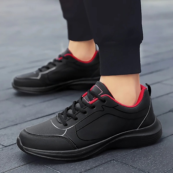 Maedef Sko Til Mænd Casual Lace Up Mode Mænd Sneakers Vandtæt Running Walking Sko Udendørs Træning Mænds Atletika Sko Black red 39