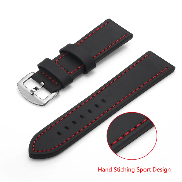 Mode watch Sport Vintage läder klockarmband Rostfritt stål Spänne Watch Accessories 18mm 20mm 22mm 24mm Black Red Black