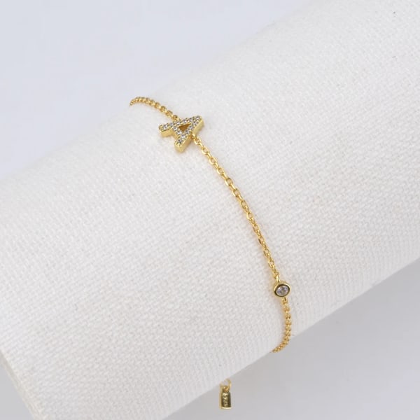 925 Sterling Silver Initial 26 Bokstäver Alfabetet Monogram Guld Namn Armband Kristall CZ Zirkon 2021 Fashionable Smycken A   GOLD 18cm